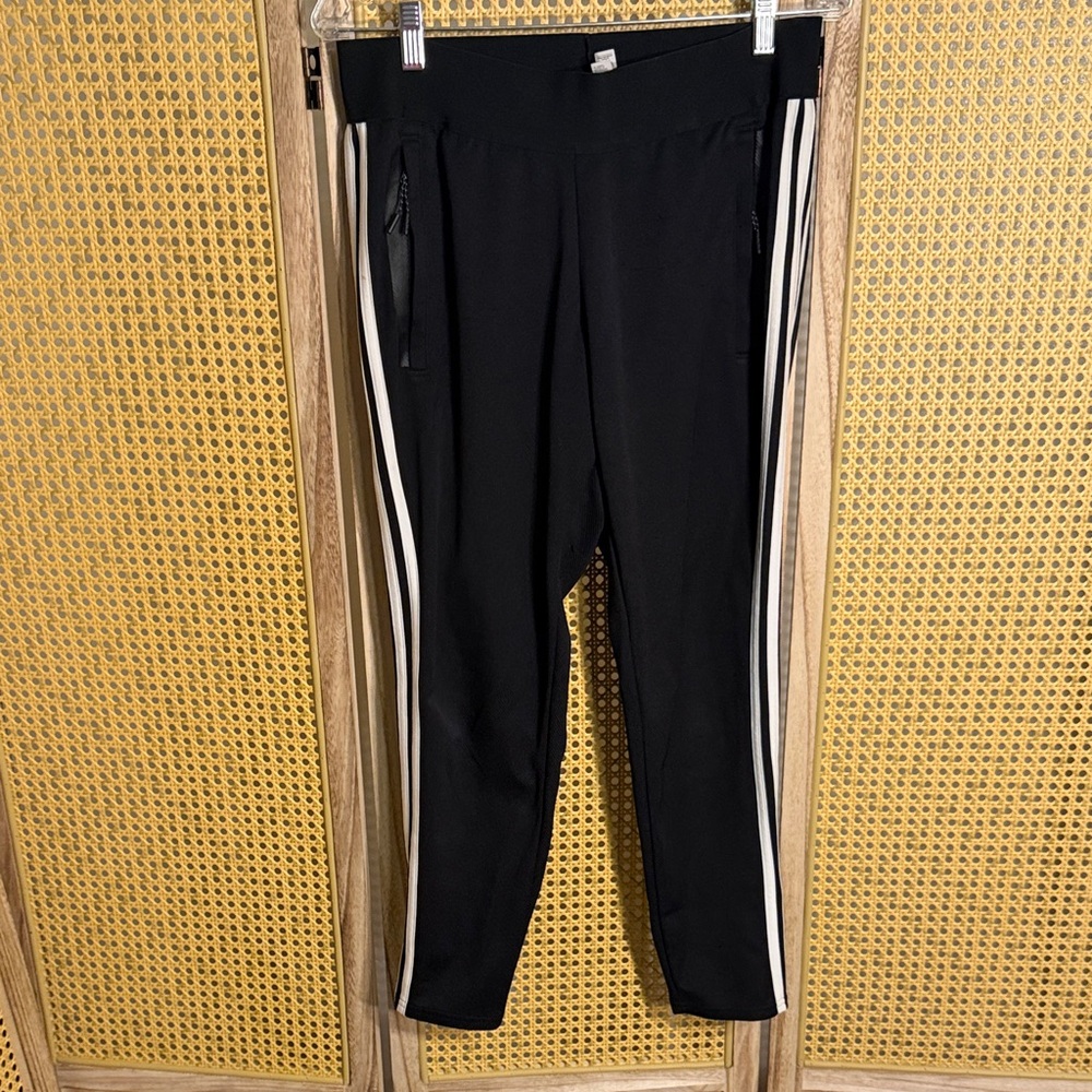 Adidas Fitted Black Cropped Track Pants with White Stripes